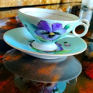 Pansy cup & saucer hand painted